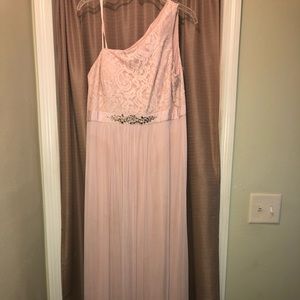 Pale pink one-shoulder formal dress